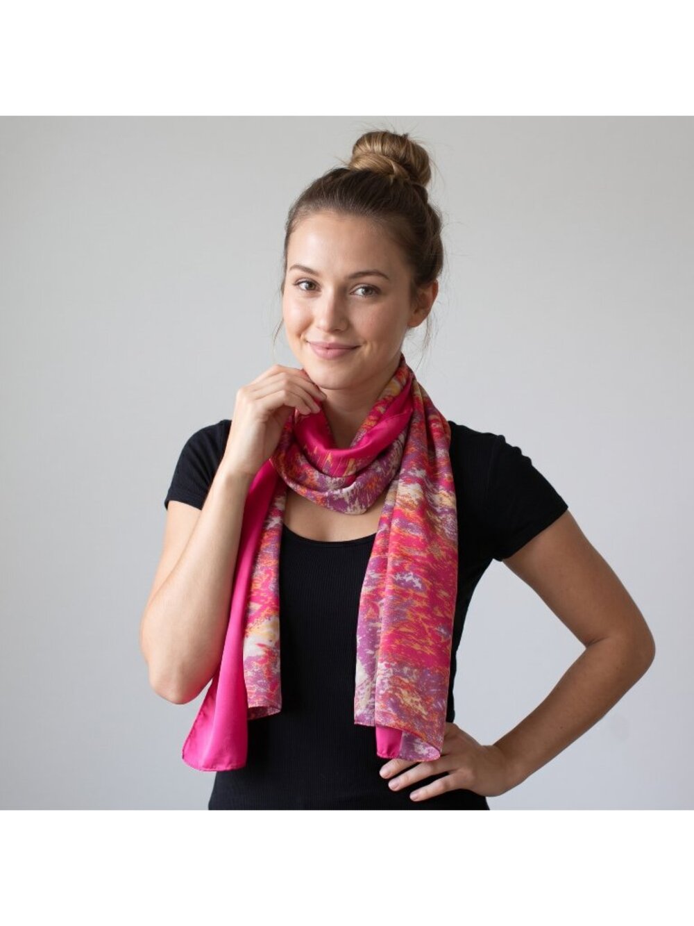 Cynthia Rowley Women's Gorgeous Pink Watercolor Print Oblong Scarf 25" x 72"